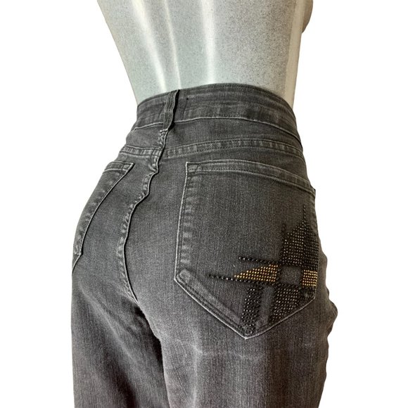 NYDJ Womens Jeans Tag 16 Black Straight Leg High-Rise W34L30 Stretch Embellished - Picture 1 of 11